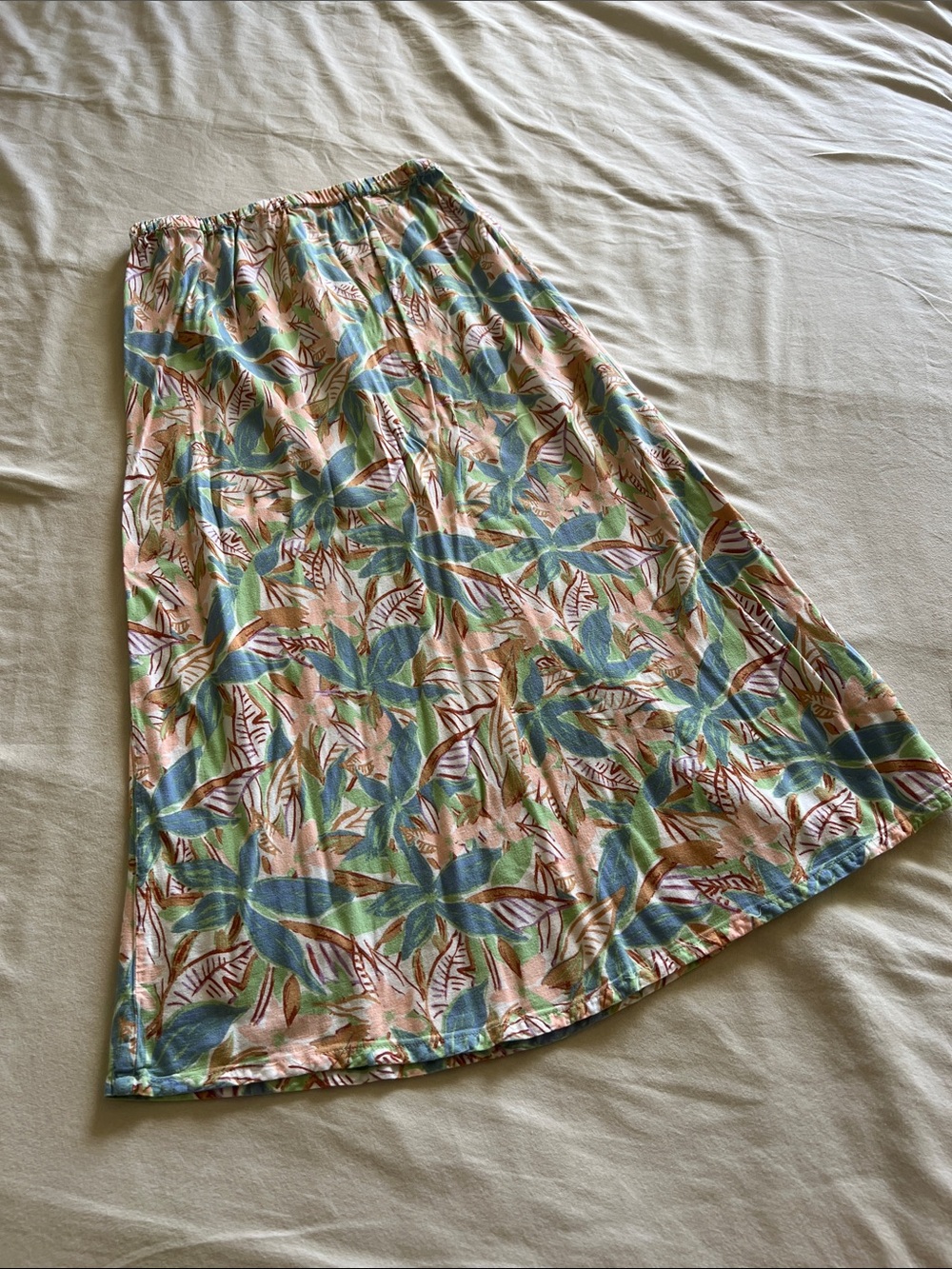 Roxy Tropical Leaf Print Midi Skirt - Blue, Green & Pink